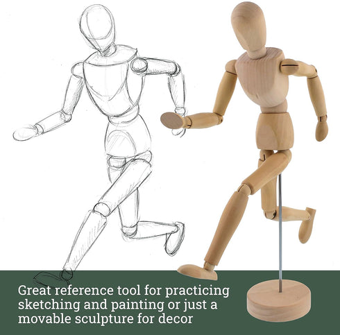 US Art Supply® Wood 8" Male - Artist Drawing Manikin Articulated Mannequin with Base and Flexible Body - Perfect for Drawing The Human Figure (8" ...