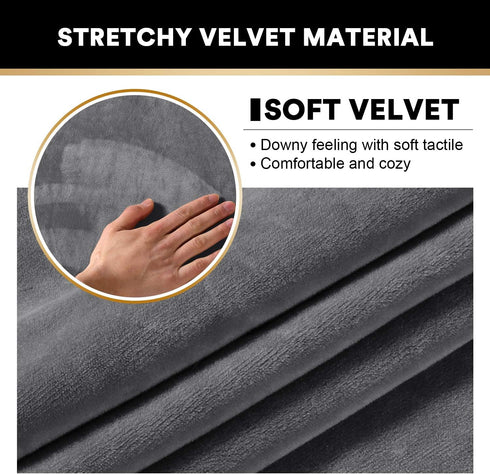 PrinceDeco 4 Pack Thick Velvet Stretch Armrest Covers for Chairs, Sofas & Armchairs - Non Slip, Grey...