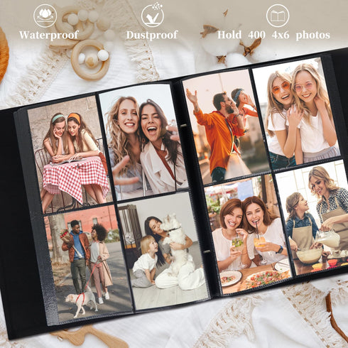Artmag Fabric Photo Album 4x6 400 Large Capacity for Family Wedding Anniversary Linen Album Holds 400 Vertical Photos (400 Pockets, Beige)...