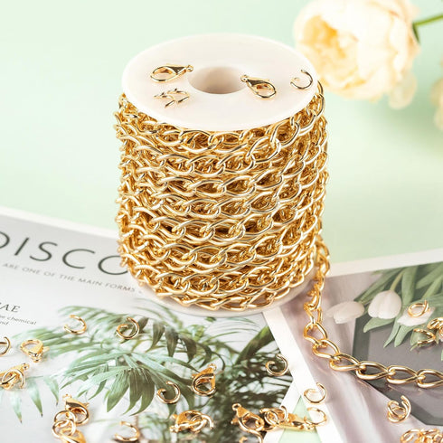 KYUNHOO 32.8FT Light Gold Plated Aluminum Chain Roll with Spool 9mm Wide Rhombus Link Chains Metal Necklace Chains for Jewelry Making DIY Bracelet...