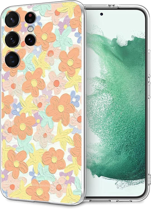 Compatible with Samsung Galaxy S23 Ultra Case, Indie Aesthetic Drawing Flower Daisy Hippie Colorful Floral Design Soft TPU Full Body Protection Co...