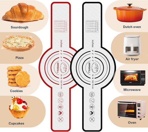 2PCS Silicone Bread Sling, Reusable Bread Baking Mat with Long Handles for Dutch Oven Liners, Non-Stick & Easy Clean Silicone Bread Mat(1 Red+1 Bl...