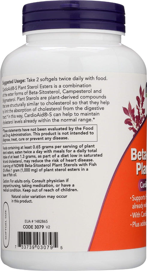 NOW FOODS SPO Beta-Sitosterol Plant Sterols with Fish Oil, 180 Count...