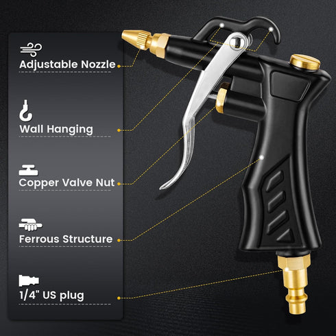 Industrial Air Blow Gun with Adjustable Brass Air Nozzle, Premium Air Blower Gun with 2 Pcs Steel Air Flow Extensions and 1/4" NPT Standard Quick ...