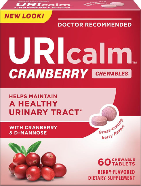 Uricalm Cranberry, Daily Dietary Supplement Chewable with D-Mannose, Berry, 60 Count...