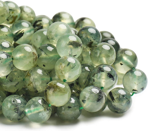 70PCS Natural 8MM Healing Gemstone, Prehnite Energy Stone Round Loose Beads, Semi-Precious Crystal Beads with Free Elastic String for Jewelry Maki...