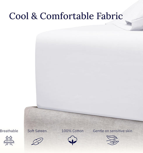 California Design Den White Twin XL Fitted Sheet, 100% Cotton 400 Thread Count Sateen, 1 Fitted Sheet Only for Home, Fits College Dorm Mattresses ...