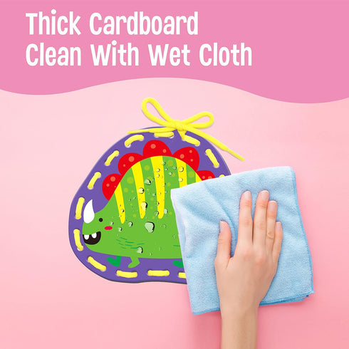 9 Pieces Kids Lacing Cards, Double Sided Sewing Cards in 9 Dinosaurs with 9 Colorful Laces, Imagination Development Lacing Toys Games for Children...