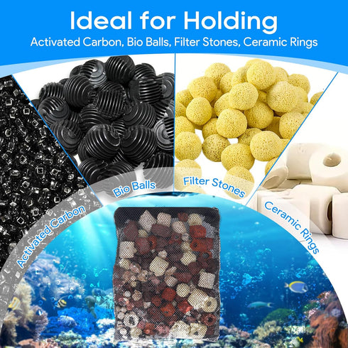Aquarium Filter Media Bags for Aquarium with Zipper, Reusable Strong Polyester Fine Mesh Bag for Activated Carbon, Bio Filter Balls, Ceramic Rings...