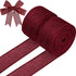 Shappy 2 Rolls Burgundy Burlap Ribbon Wine Red Wired Edge 1.5 Inch for Wreaths Solid Maroon Fabric Ribbons Wrapping Bow Craft Home Wedding Decorat...