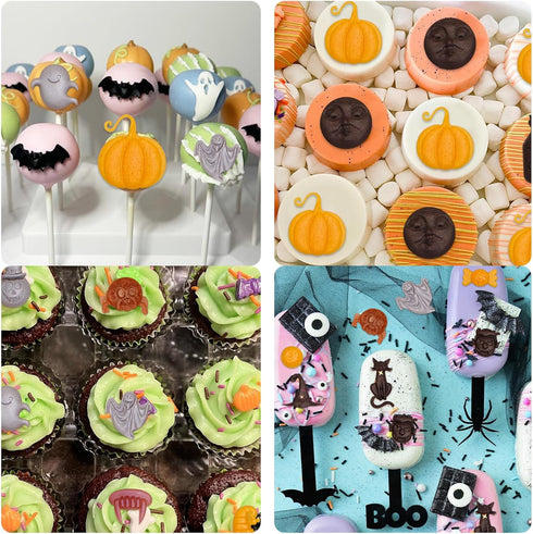 Halloween Candy Molds, Pumpkin Skull Ghost Silicone Molds, Witch Hat Cat Eyeballs Teeth Cake Decorating Chocolate Molds for Baking Fondant Cupcake...