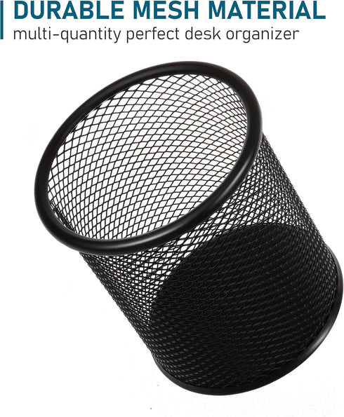QYH Mesh Pen Cup Metal Pencil Holder for Desk 6 Packs Black Pen Organizer Office 3.54x3.93 Inch...