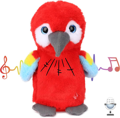 Hopearl Talking Parrot Repeats What You Say Nodding Electric Interactive Animated Toy Speaking Plush Buddy Gifts for Toddlers, Red, 7.5''...