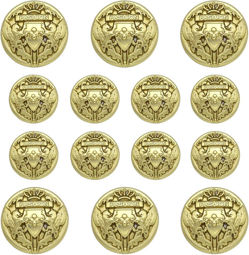 14 Pieces Gold Blazer Buttons, Crown Lion Metal Shank Blazer Buttons Set for Sewing Coats Suits Blazers...
