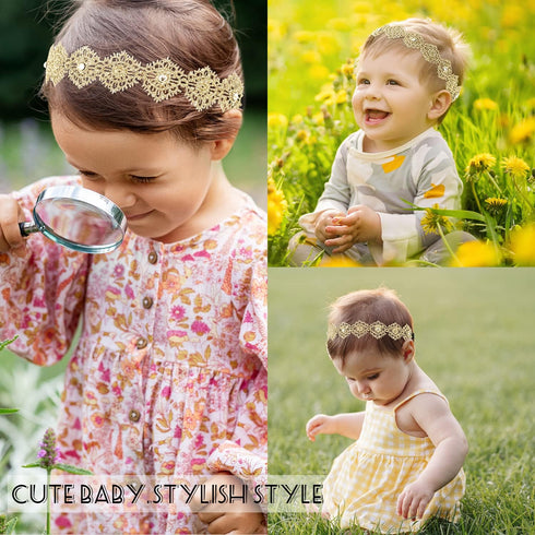 DANMY Baby Girl Super Elastic Headband,Cotton Lace Toddler Hair Band,Infant Soft Turban Hair Accessories Set (gold 1pcs)...