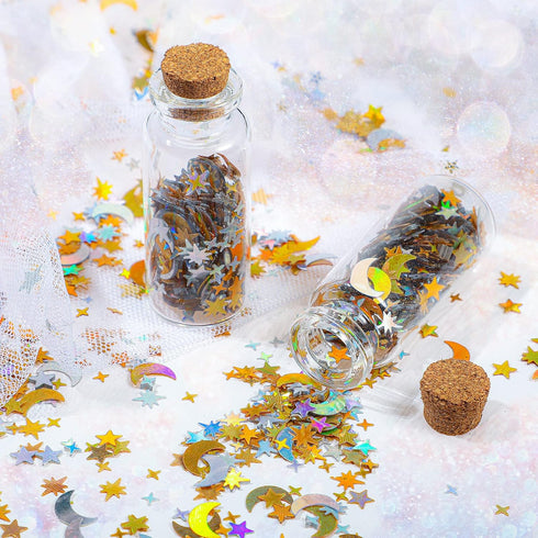 60 G/ 2.1 oz Holographic Star and Moon Glitter Confetti Sequin Galaxy Iridescent Table Metallic Glitter Foil Confetti Sequin Star Moon Scatter for...