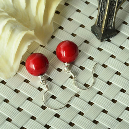 Lureme 10mm Perfect Round Red Natural Stone Silver Tone French Hook Drop Earrings for Women 02001504...