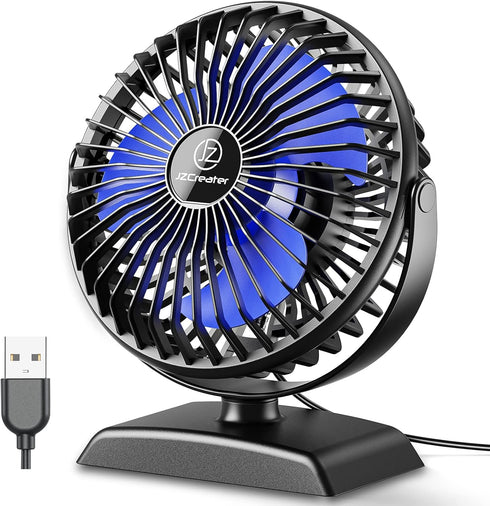 JZCreater USB Desk Fan, USB Fan Mini, 360 Rotation Desktop Fan with 3 Speed, Table Personal Cooling Fan, Quiet Mini Desk Fan, USB Powered, Small F...
