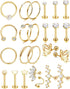 YADOCA 24PCS 16G Cartilage Earring for Women Men Surgical Steel Cartilage Stud Earring Hoop Set Lip Rings CZ Opal Hypollergenic Screw Back Earring...