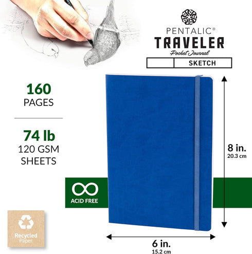 Pentalic 6" x 8" Pocket Sketchbook Traveler Journal, 160 Pages, Royal Blue...