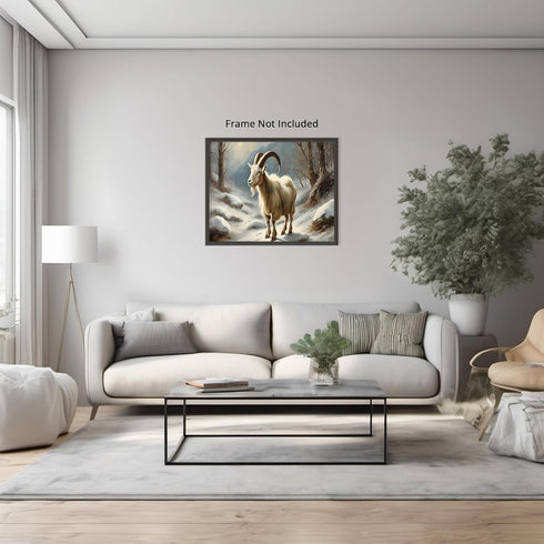 Posterizer 1 pcs-goat in snowy winter nature-oil painting style 9-Art for Animal Lovers-Landscape & Nature Art-Decor for Home & Office- unframed w...