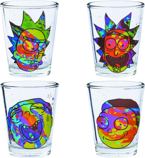 Silver Buffalo Rick and Morty Colorful Abstract Faces 4 Pack Mini Glass Set, 1.5 Ounces...