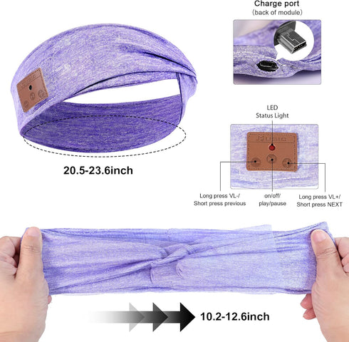 Bluetooth Headband for Women, HD Speakers Bluetooth 5.0 Wireless Headband Headphones, Fashion Grey Head Band with Knotted/Twist Design for Yoga, W...