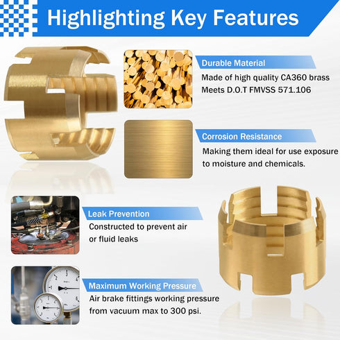 Brass DOT Air Brake Hose End Fitting Sleeve Tube, Sleeve Tube for Hose End Connector, 3/8” Air Brake Hose End Fitting Repair Tube (Pack of 10)...