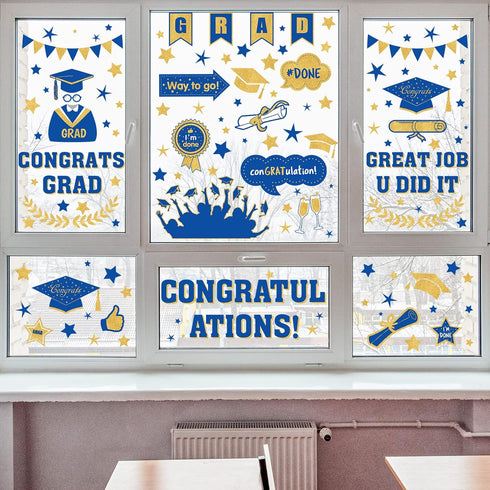 Whaline 193Pcs Graduation Window Sticker Clings Removable Grad Window Decorations Cap Diploma Window Decals Grad Congratulations Party Decor Suppl...