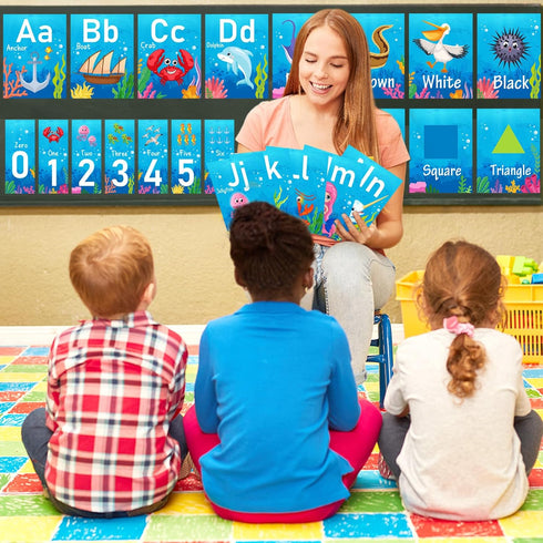 57 Pcs Alphabet Number Bulletin Board Set Under The Sea ABC Letters Number 0-10 Cards Cutouts Ocean Creatures Color Shape Educational Posters for ...