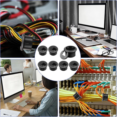 10 Packs Black Desk Grommet, 1 Inch Plastic Desk Cable Wire Grommet Hole Cover Desk Cord Hole Cover for Office PC Desk Cable Cord Organizer (25mm)...