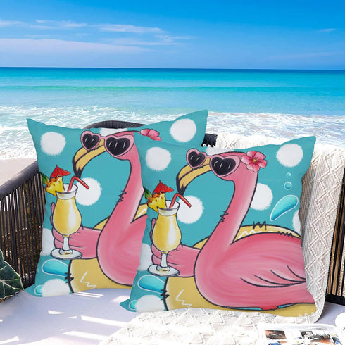 2 Pack Waterproof Summer Flamingo Throw Pillow Covers 20x20 Inch Tropical Flower Beach Pink Birds Pillow Cases Blue Ocean Sea Farmhouse Outdoor De...