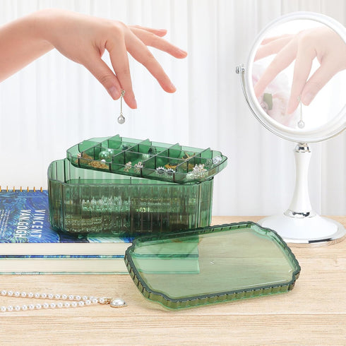 LETURE 3-Layer Jewelry Organizer Box for Earrings, Rings, Necklaces, Bracelets, Clear Plastic Bead Storage Containers for Crafts (Green)...