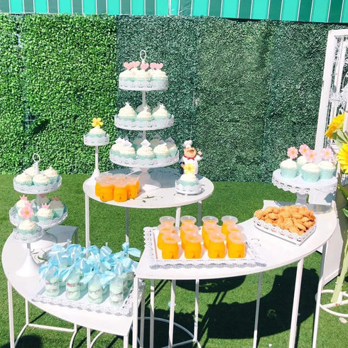 2Pcs Rectangle Iron Cupcake Serving Tray Fruit Dessert Plates for Party Anniversary Wedding Christmas Baby Shower (White)...