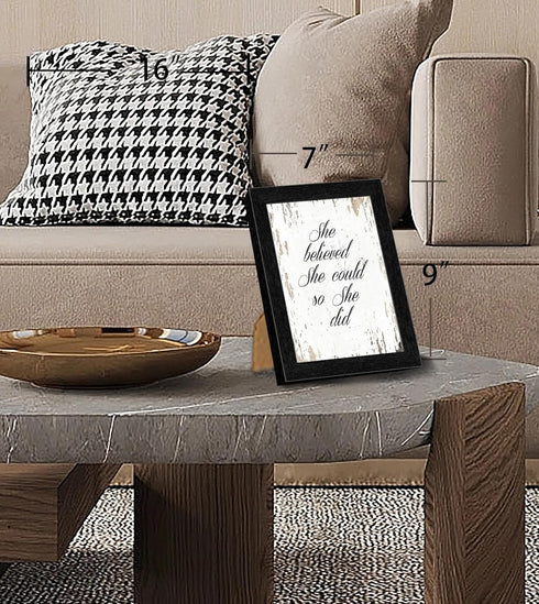 She Believed She Could So She Did - FRAMED - Quote Motivational Wall Art Canvas Print Home Decor, Gallery Wrap Inner Frame, White, 7x9...