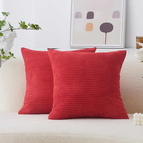 Home Brilliant Red Pillow Covers Decorative Throw Pillow Covers for Couch Bench Set of 2 Striped Corduroy Accent Pillow Covers, 40x40cm, 16 x 16 I...