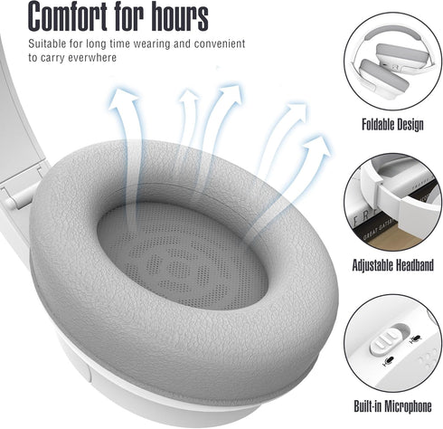 Bluetooth Wireless Over-Ear Headphones with 48H Playtime and with Microphone, HiFi Stereo Foldable Lightweight Headphones for deep bass for Home O...