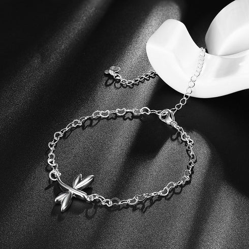 Fashion Jewelry 925 Sterling Silver Cute Dragonfly Heart Chain Anklet...