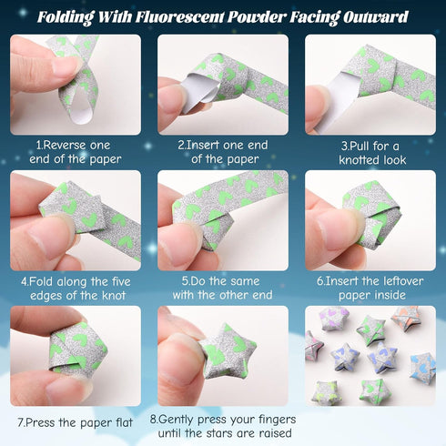 Star Paper Strips, 360pcs Glitter Luminous Lucky Star Origami Paper Folding Strips Peach Heart Four Leaf Grass Little Angel Pattern Crafts Folding...