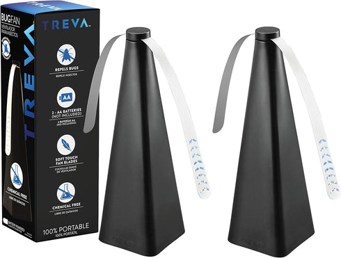 Treva Chemical Free Bug Fan, Fly Deterrent with Holographic Blades to Clear Bugs, Mosquitoes, and Flies, Battery Powered Fly Fan, Black (2 Pack)...