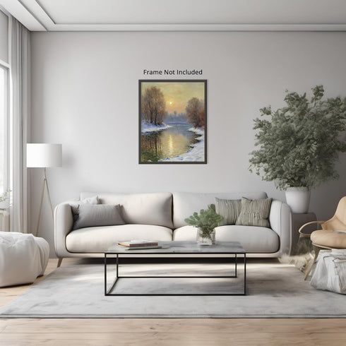 Posterizer 1 pcs-a lake in snowy winter-in oil painting style-1-Landscape & Nature Art-GIft for Men Women Teens-Dining Room Decor- unframed wall a...