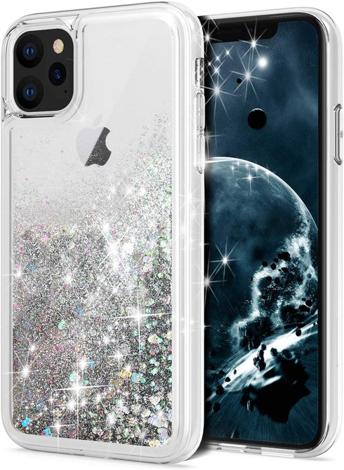 for iPhone 11 Pro Max Case, Double Layer Design Bling Flowing Liquid Floating Sparkle Colorful Glitter Waterfall TPU Protective Phone Case for iPh...