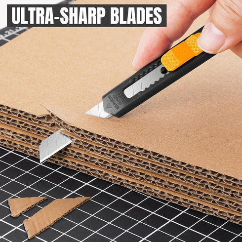 4 Pack Box Cutter Retractable, Utility Knife 9MM Wide Snap-Off Blades, Exacto Knife for Cutting Box, Wrapping, Cardboard, Extended Razor Knife, Bo...