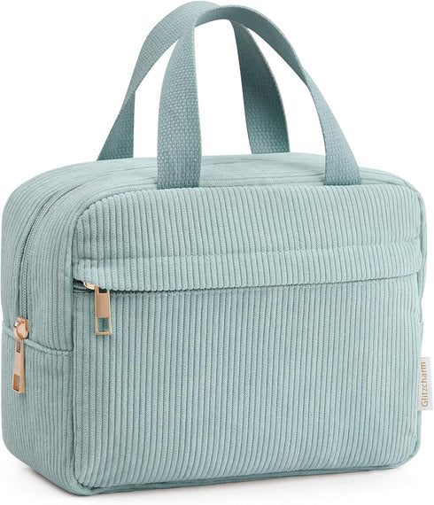 Makeup Bag Corduroy Makeup Bags for Girls Women Large Makeup Pouch with Metal Zipper Cosmetic Bag for Travelling Preppy Stuff(Green)...