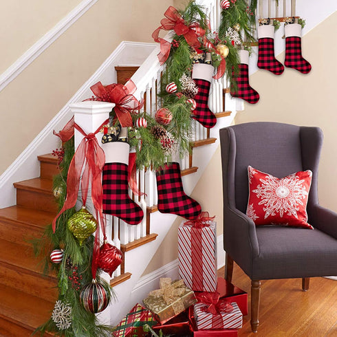 LimBridge Christmas Stockings, 6 Pack 18 inches Buffalo Plaid with Plush Cuff, Classic Stocking Decorations for Whole Family, Red and Black...