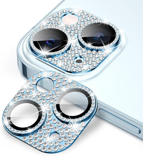 Goton for iPhone 15 Plus/iPhone 15 Camera Lens Protector, Bling Tempered Glass Camera Screen Protector Glitter Diamond Metal Lens Cover for 15 Plu...