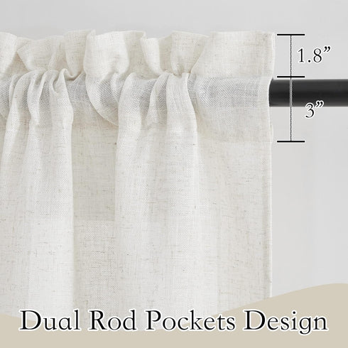 RYB HOME Semi Sheer Valances - Linen Textured Sheer Curtains Small Window Tiers Farmhouse Decor for Kitchen Bathroom Cafe Bedroom, Linen, Wide 52 ...