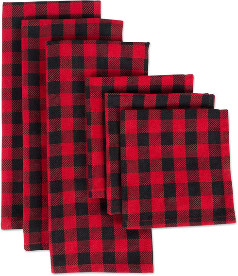 DII Buffalo Check Kitchen Collection, Classic Farmhouse Dishtowel Set, 18x28, Red & Black, 6 Piece...
