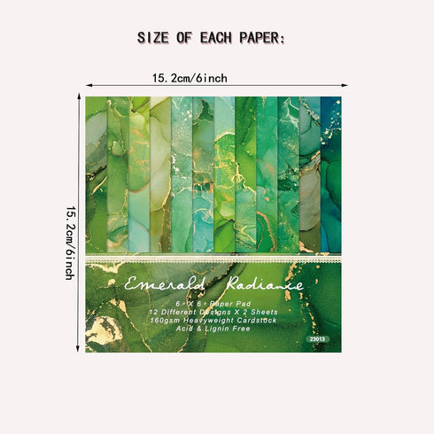 6"X6"-24 sheets Green Emerald Radiance Pattern Paper Pad Designed Art Papers For Gift Album Art Decorative Craft Paper ,Christmas DIY, Retro Decor...