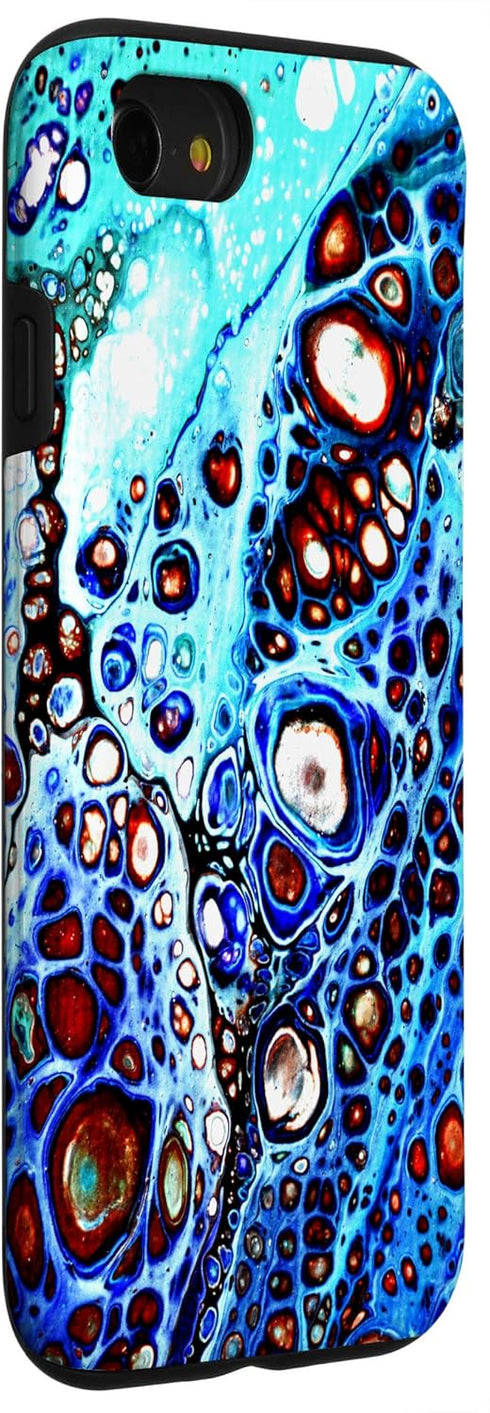 iPhone SE (2020) / 7 / 8 Bright Blue and Orange Water Pattern Fluid Acrylic Art Pour Case...
